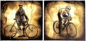 Sepia-toned portraits of early Tour riders.
